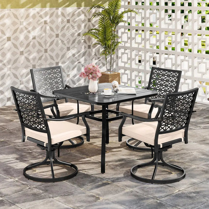 2 Pieces Outdoor Swivel Chairs Patio Dining Chairs with Padded Cushions-Beige - Beige - Patio Dining Chairs