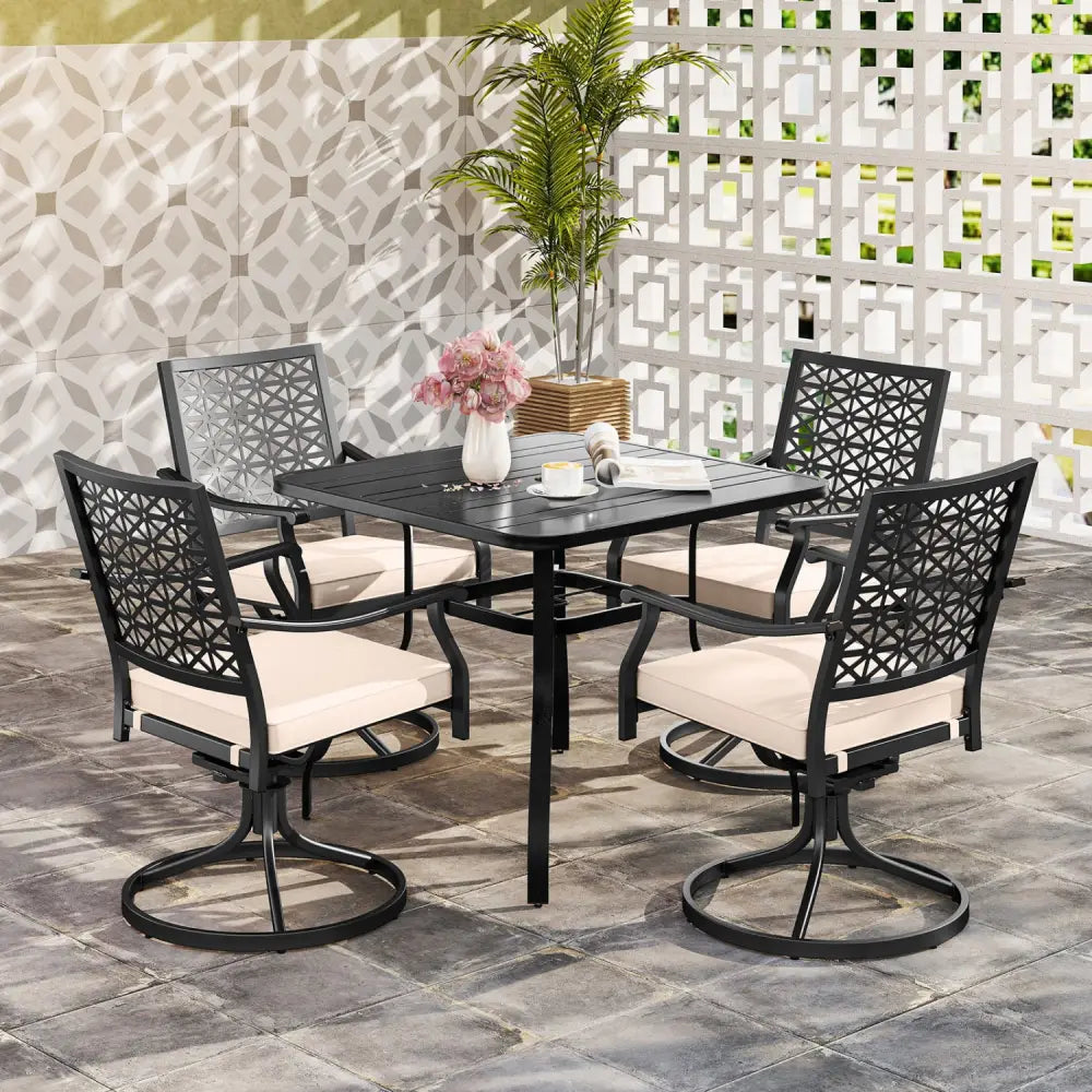 2 Pieces Outdoor Swivel Chairs Patio Dining Chairs with Padded Cushions-Beige - Beige - Patio Dining Chairs