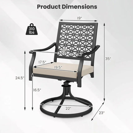 2 Pieces Outdoor Swivel Chairs Patio Dining Chairs with Padded Cushions-Beige - Beige - Patio Dining Chairs