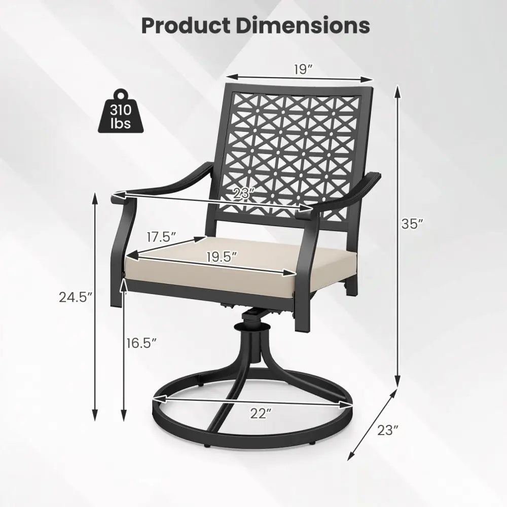 2 Pieces Outdoor Swivel Chairs Patio Dining Chairs with Padded Cushions-Beige - Beige - Patio Dining Chairs