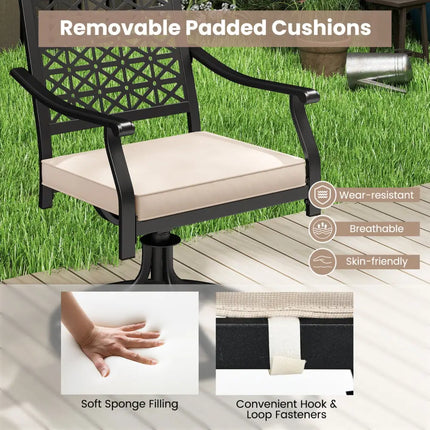 2 Pieces Outdoor Swivel Chairs Patio Dining Chairs with Padded Cushions-Beige - Beige - Patio Dining Chairs