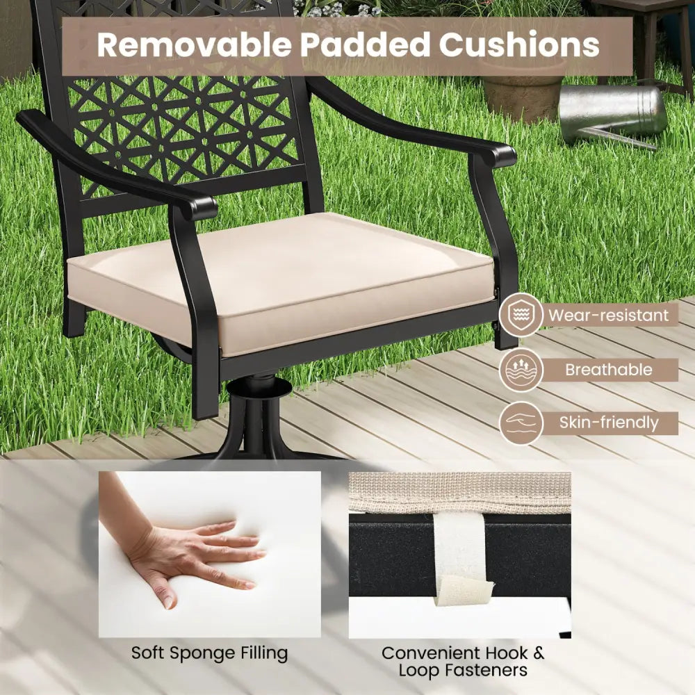 2 Pieces Outdoor Swivel Chairs Patio Dining Chairs with Padded Cushions-Beige - Beige - Patio Dining Chairs