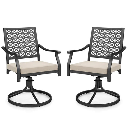 2 Pieces Outdoor Swivel Chairs Patio Dining Chairs with Padded Cushions-Beige - Beige - Patio Dining Chairs