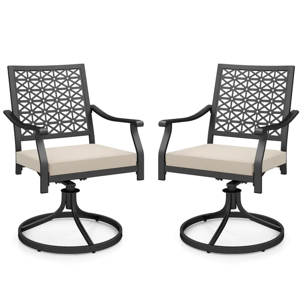2 Pieces Outdoor Swivel Chairs Patio Dining Chairs with Padded Cushions-Beige - Beige - Patio Dining Chairs