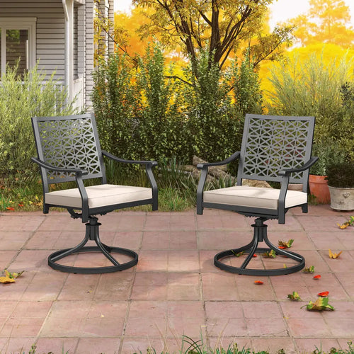 2 Pieces Outdoor Swivel Chairs Patio Dining Chairs with Padded Cushions-Beige - Beige - Patio Dining Chairs