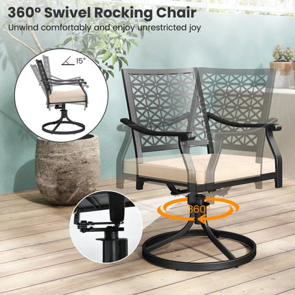 2 Pieces Outdoor Swivel Chairs Patio Dining Chairs with Padded Cushions-Beige - Beige - Patio Dining Chairs