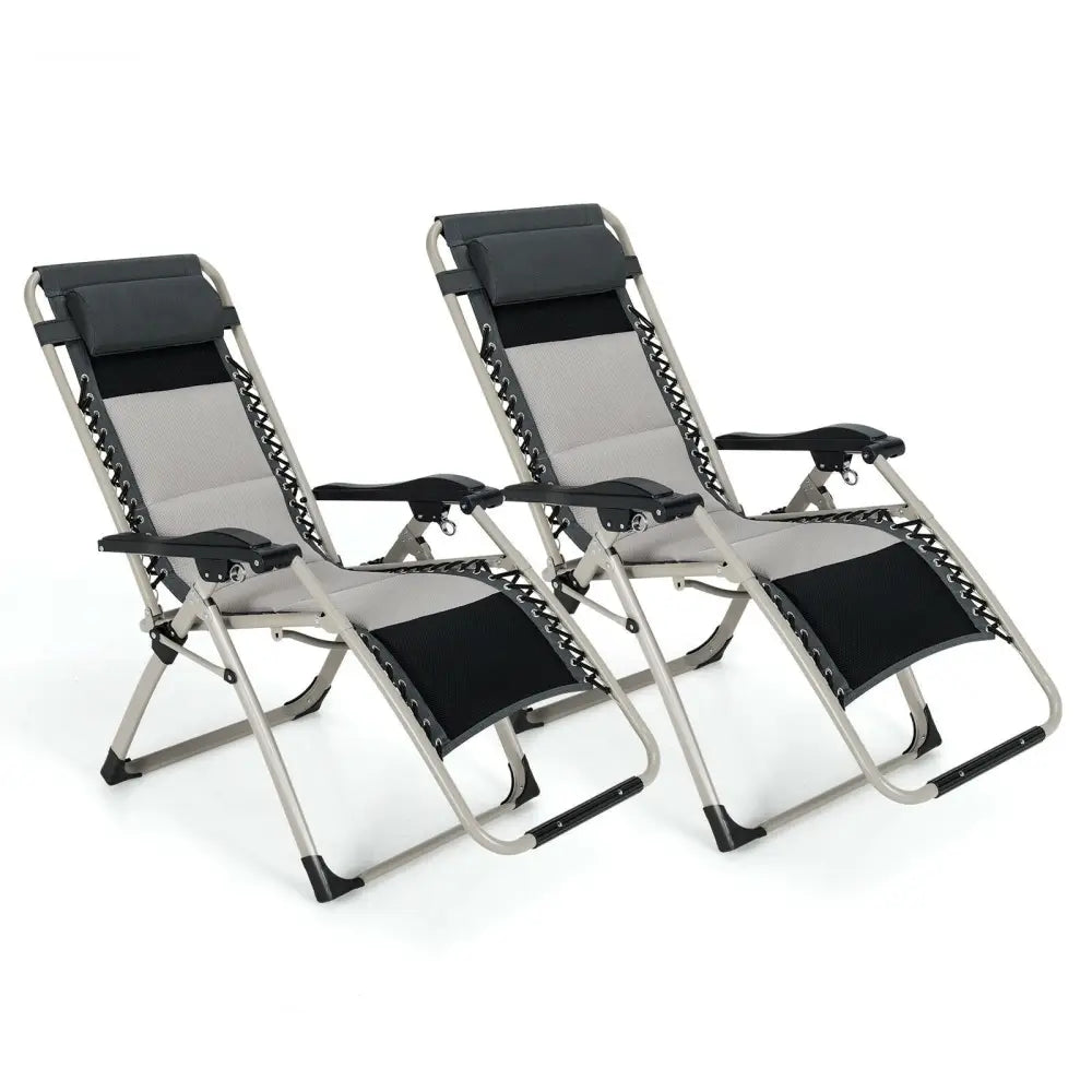 2 Pieces Padded Adjustable Folding Zero Gravity Reclining Lounge Chair-Black - Black - Outdoor Seating & Patio Chairs