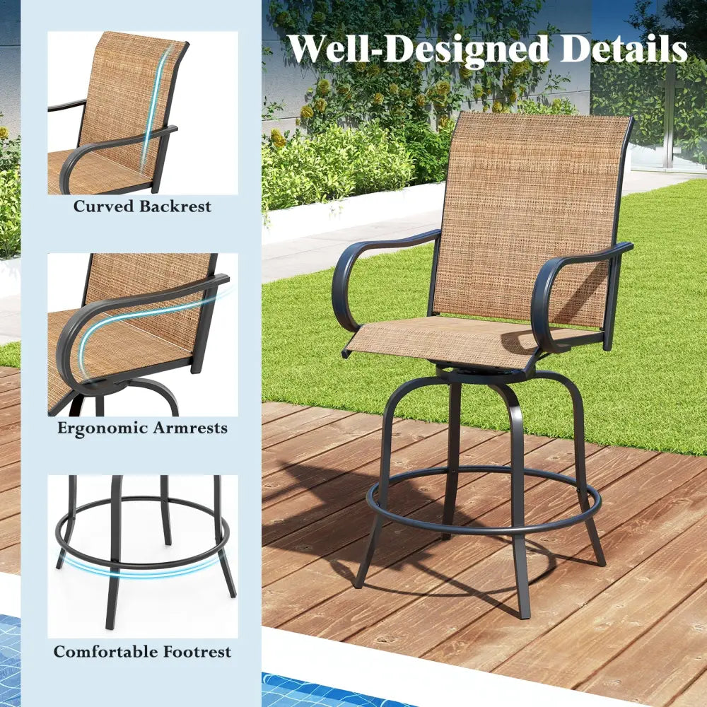 2 Pieces Patio 360 Rotation Swivel Bar Stool Set-Brown - Brown - Patio Bar Furniture