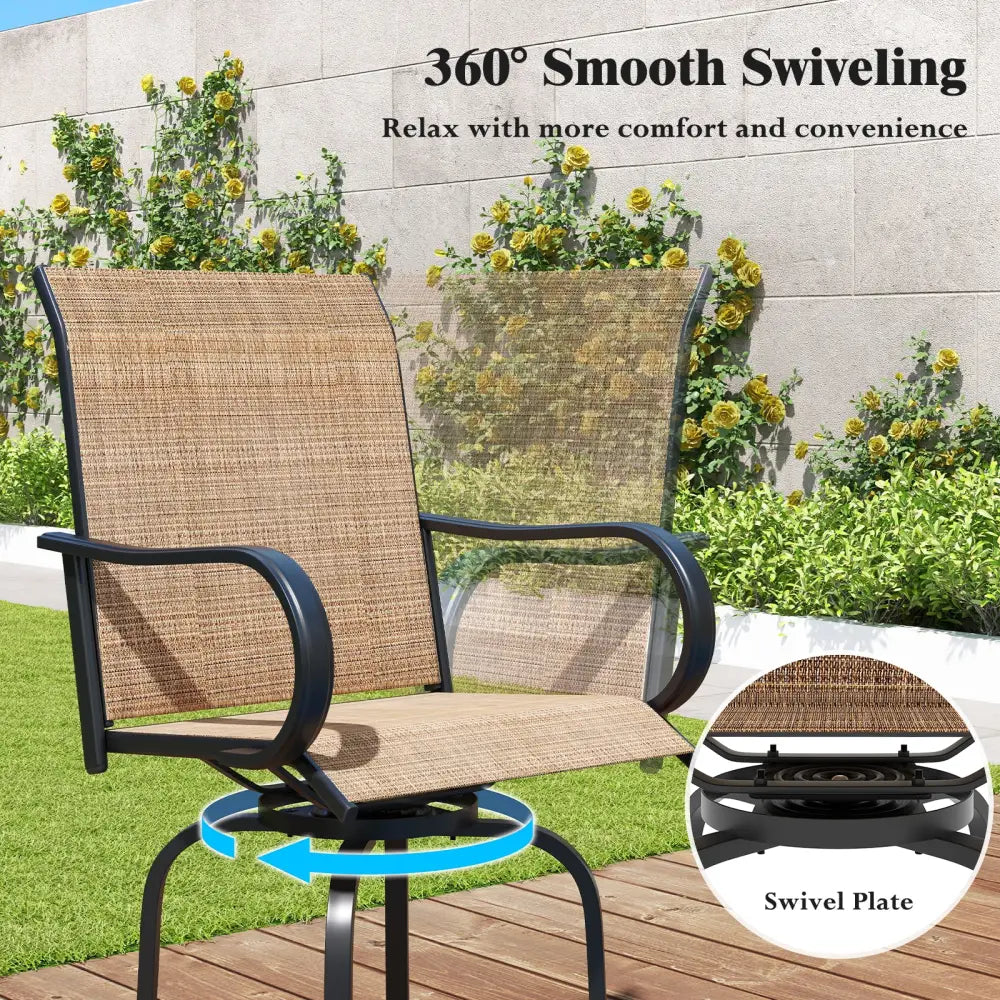 2 Pieces Patio 360 Rotation Swivel Bar Stool Set-Brown - Brown - Patio Bar Furniture
