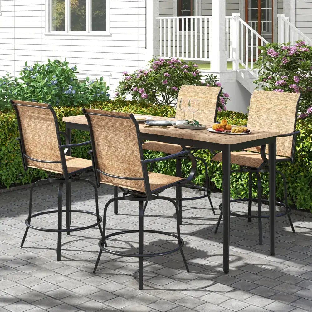 2 Pieces Patio 360 Rotation Swivel Bar Stool Set-Brown - Brown - Patio Bar Furniture