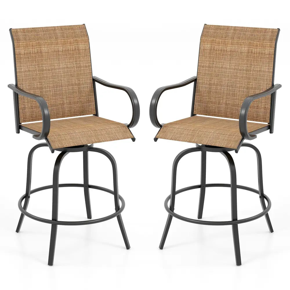2 Pieces Patio 360 Rotation Swivel Bar Stool Set-Brown - Brown - Patio Bar Furniture