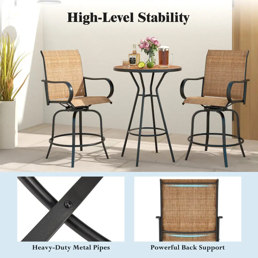 2 Pieces Patio 360 Rotation Swivel Bar Stool Set-Brown - Brown - Patio Bar Furniture