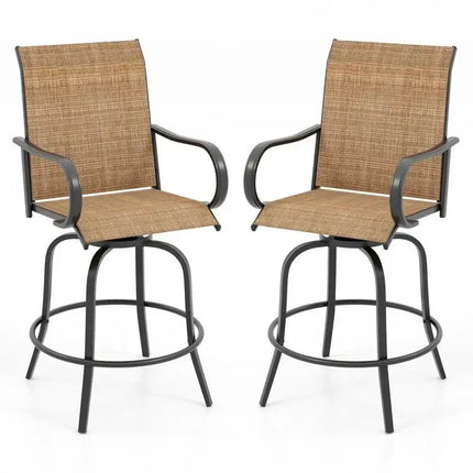 2 Pieces Patio 360 Rotation Swivel Bar Stool SetBrown - Oasis Home Essentials