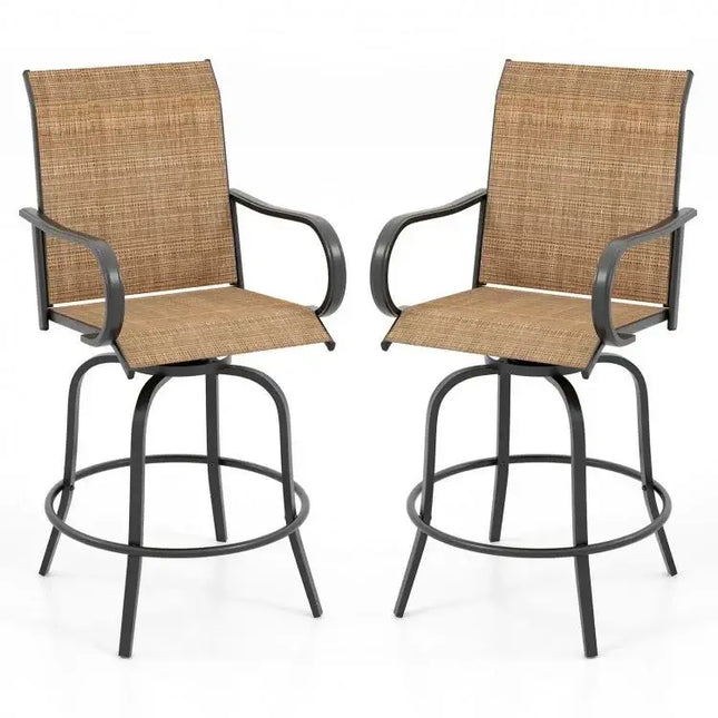 2 Pieces Patio 360 Rotation Swivel Bar Stool SetBrown - Oasis Home Essentials