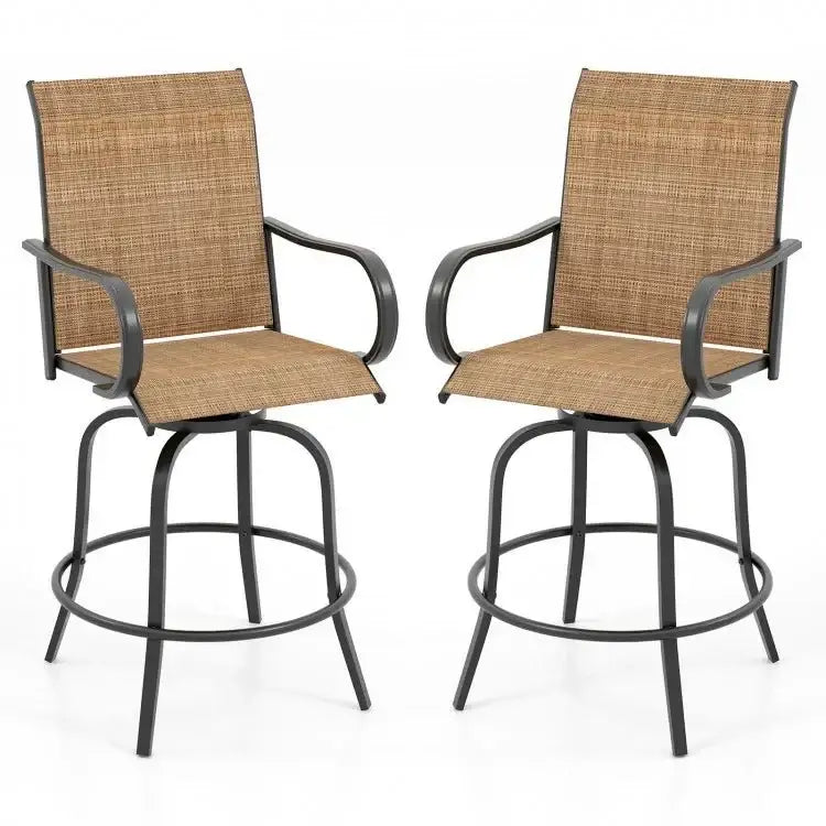 2 Pieces Patio 360 Rotation Swivel Bar Stool SetBrown - Oasis Home Essentials