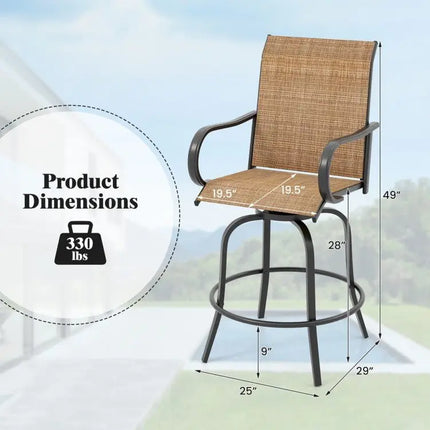 2 Pieces Patio 360 Rotation Swivel Bar Stool SetBrown - Oasis Home Essentials