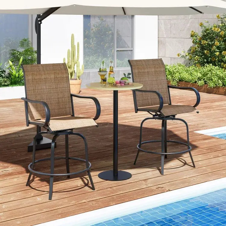 2 Pieces Patio 360 Rotation Swivel Bar Stool SetBrown - Oasis Home Essentials