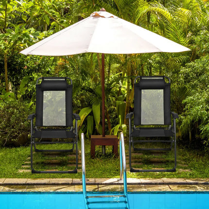 2 Pieces Patio Adjustable Folding Recliner Chairs with 7 Level Adjustable Backrest-Black - Black - Beach & Lawn Chairs