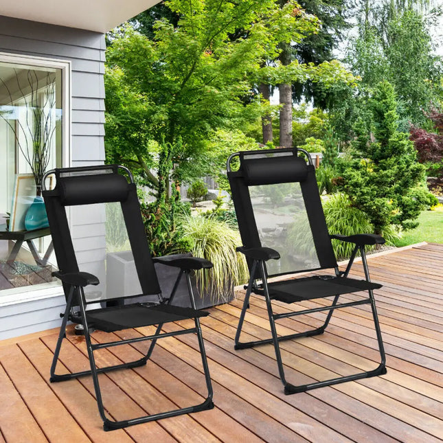 2 Pieces Patio Adjustable Folding Recliner Chairs with 7 Level Adjustable Backrest-Black - Black - Beach & Lawn Chairs
