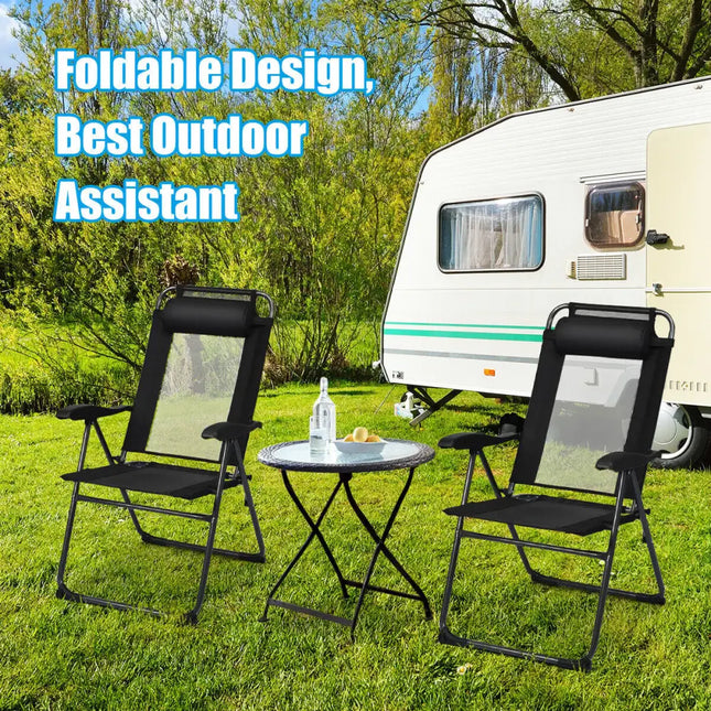 2 Pieces Patio Adjustable Folding Recliner Chairs with 7 Level Adjustable Backrest-Black - Black - Beach & Lawn Chairs