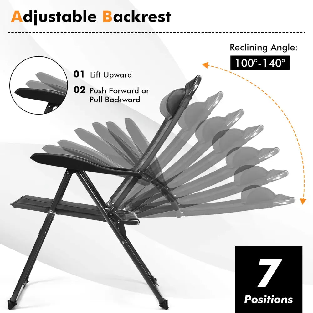 2 Pieces Patio Adjustable Folding Recliner Chairs with 7 Level Adjustable Backrest-Gray - Gray - Beach & Lawn Chairs