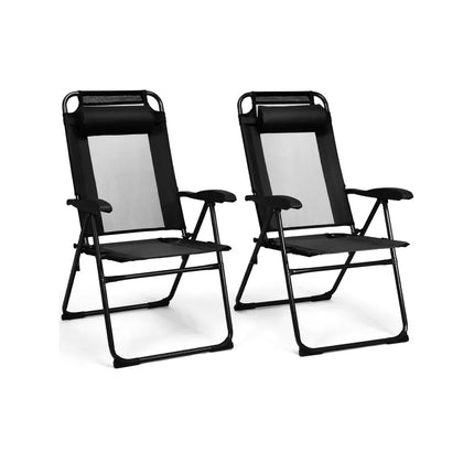 2 Pieces Patio Adjustable Folding Recliner Chairs with 7 Level Adjustable Backrest-Black - Black - Beach & Lawn Chairs