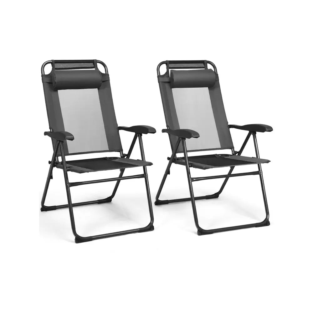 2 Pieces Patio Adjustable Folding Recliner Chairs with 7 Level Adjustable Backrest-Gray - Gray - Beach & Lawn Chairs