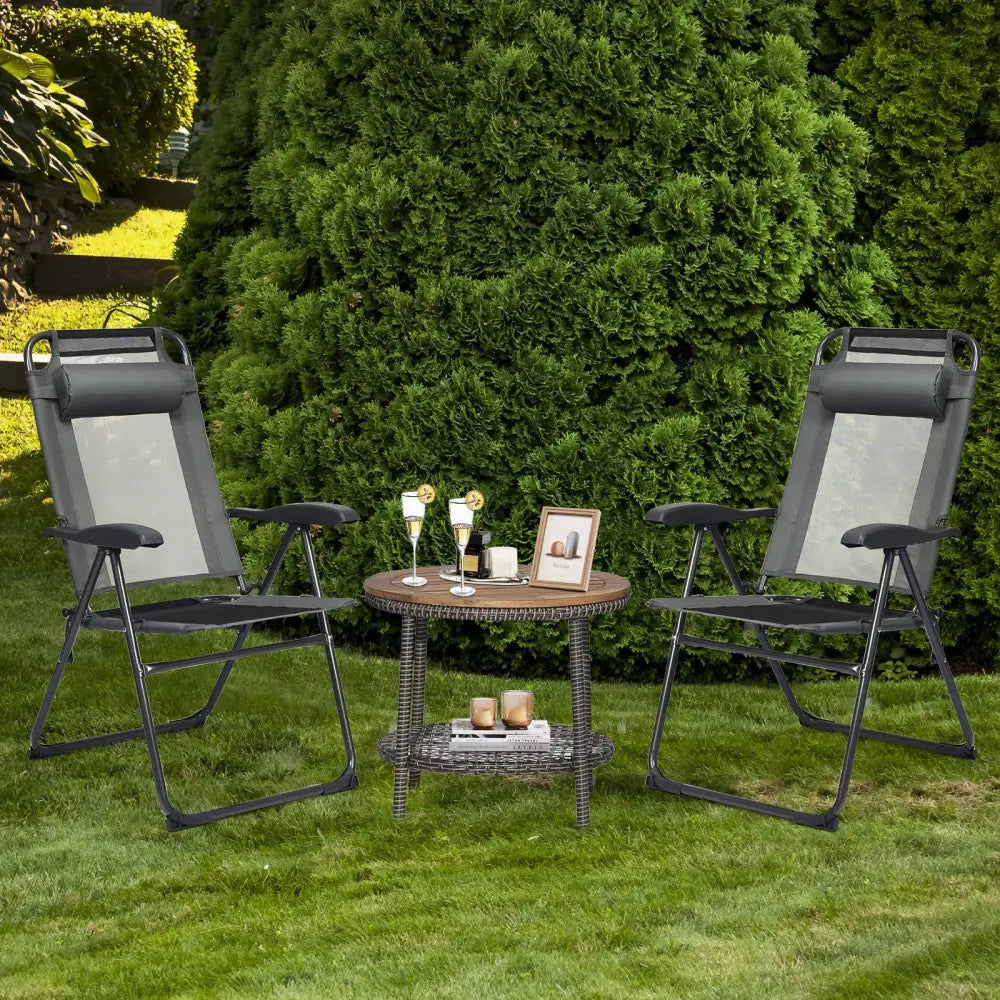 2 Pieces Patio Adjustable Folding Recliner Chairs with 7 Level Adjustable Backrest-Gray - Gray - Beach & Lawn Chairs