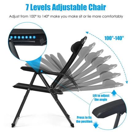 2 Pieces Patio Adjustable Folding Recliner Chairs with 7 Level Adjustable Backrest-Black - Black - Beach & Lawn Chairs