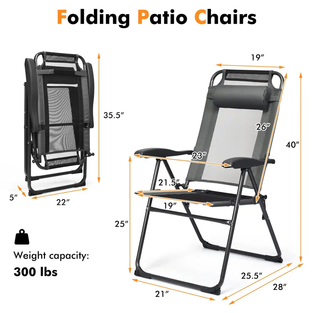 2 Pieces Patio Adjustable Folding Recliner Chairs with 7 Level Adjustable Backrest-Gray - Gray - Beach & Lawn Chairs