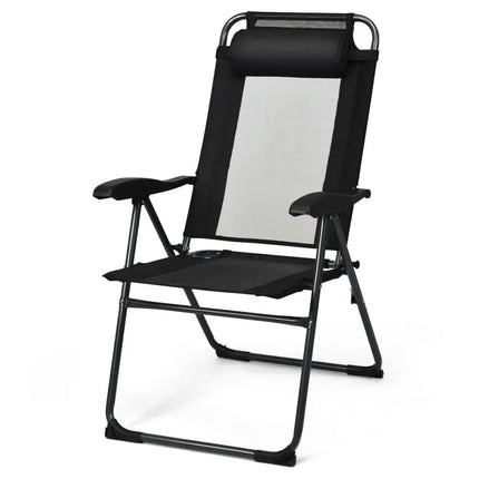 2 Pieces Patio Adjustable Folding Recliner Chairs with 7 Level Adjustable Backrest-Black - Black - Beach & Lawn Chairs