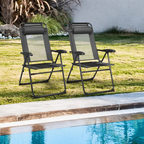 2 Pieces Patio Adjustable Folding Recliner Chairs with 7 Level Adjustable Backrest-Gray - Gray - Beach & Lawn Chairs