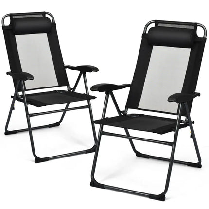 2 Pieces Patio Adjustable Folding Recliner Chairs with 7 Level Adjustable Backrest-Black - Black - Beach & Lawn Chairs