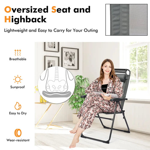 2 Pieces Patio Adjustable Folding Recliner Chairs with 7 Level Adjustable Backrest-Gray - Gray - Beach & Lawn Chairs