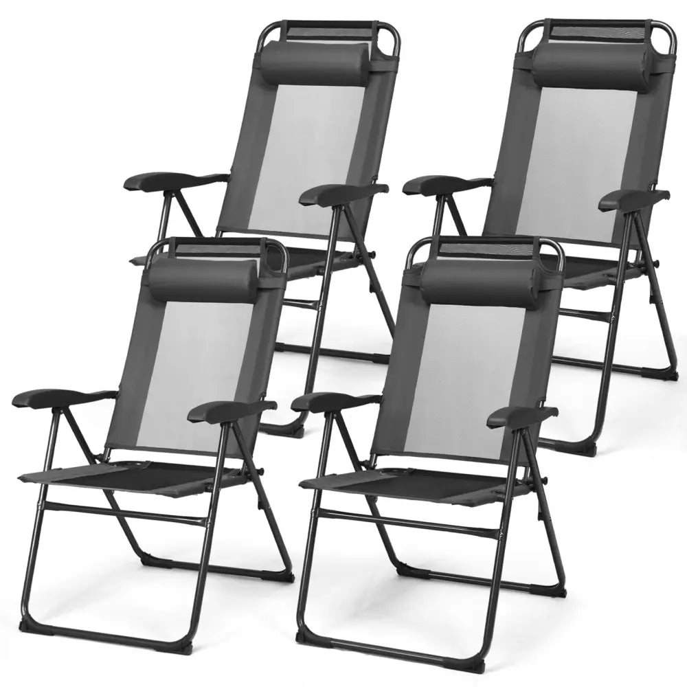 2 Pieces Patio Adjustable Folding Recliner Chairs with 7 Level Adjustable Backrest-Gray - Gray - Beach & Lawn Chairs