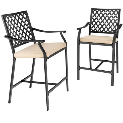 2 Pieces Patio Bar Stool with Height Cushion and Armrest - Black - Patio Bar Furniture