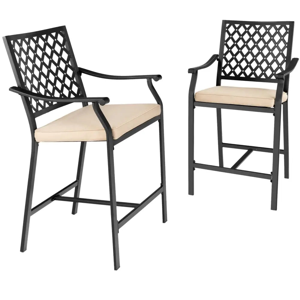 2 Pieces Patio Bar Stool with Height Cushion and Armrest - Black - Patio Bar Furniture