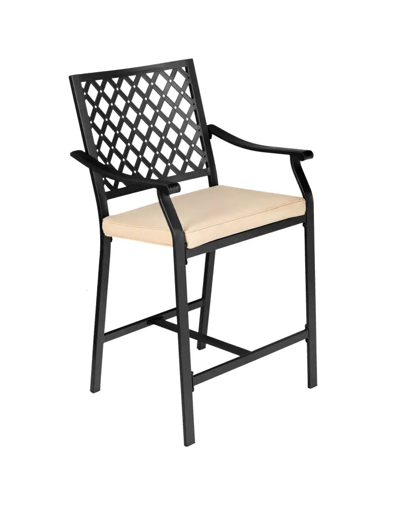 2 Pieces Patio Bar Stool with Height Cushion and Armrest - Black - Patio Bar Furniture