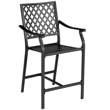 2 Pieces Patio Bar Stool with Height Cushion and Armrest - Black - Patio Bar Furniture