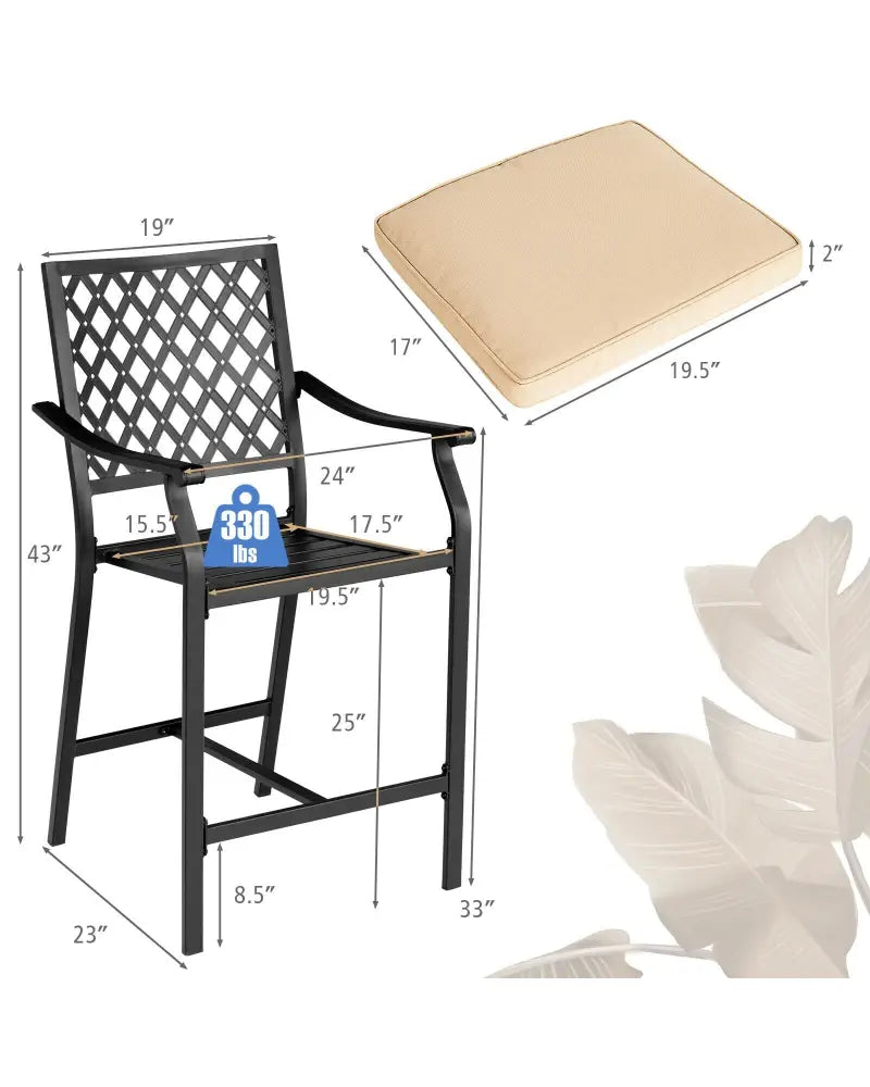 2 Pieces Patio Bar Stool with Height Cushion and Armrest - Black - Patio Bar Furniture