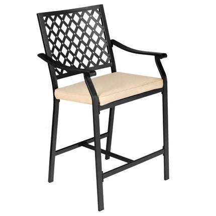2 Pieces Patio Bar Stool with Height Cushion and Armrest - Black - Patio Bar Furniture