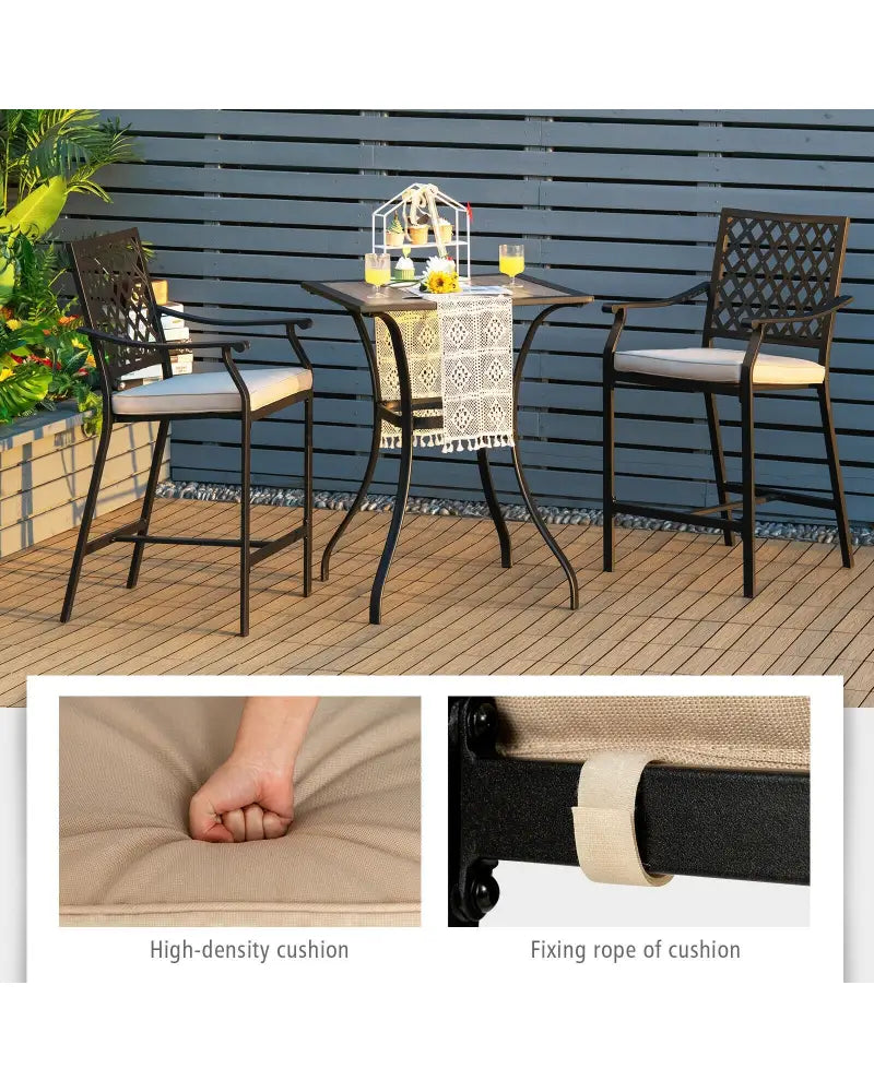 2 Pieces Patio Bar Stool with Height Cushion and Armrest - Black - Patio Bar Furniture