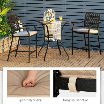2 Pieces Patio Bar Stool with Height Cushion and Armrest - Black - Patio Bar Furniture