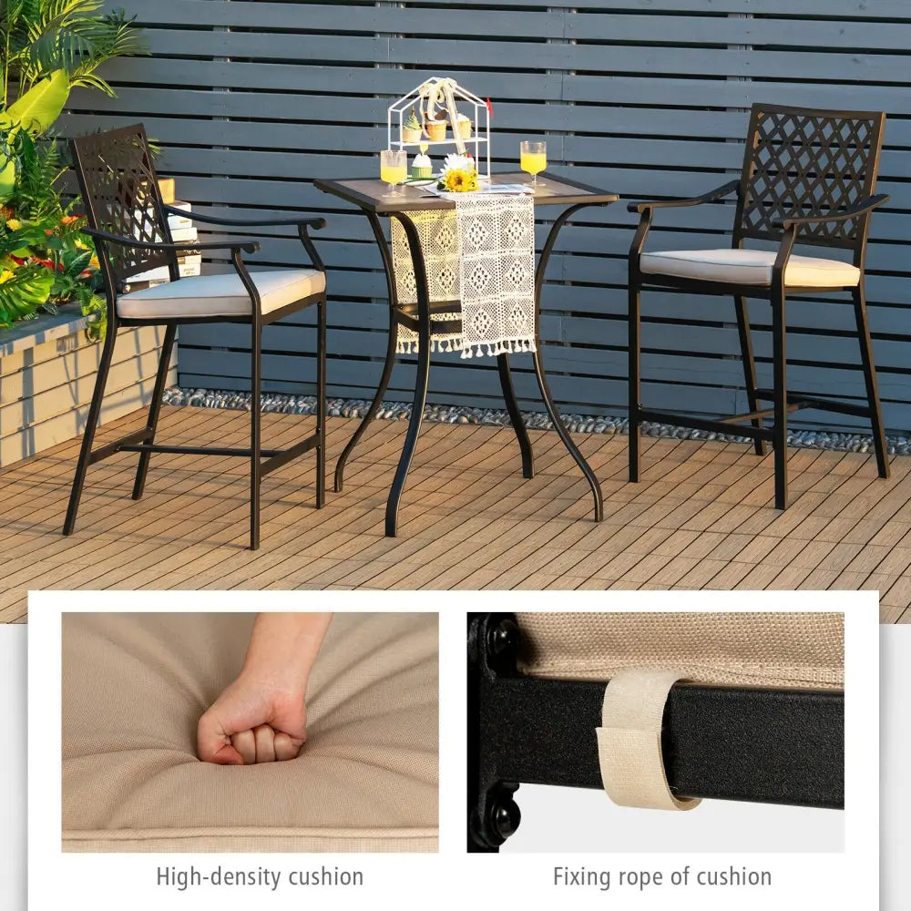 2 Pieces Patio Bar Stool with Height Cushion and Armrest - Black - Patio Bar Furniture