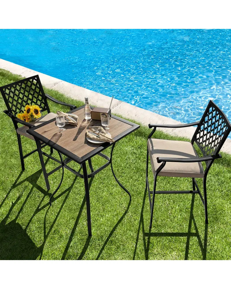 2 Pieces Patio Bar Stool with Height Cushion and Armrest - Black - Patio Bar Furniture