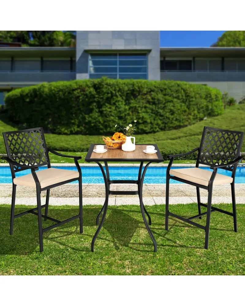 2 Pieces Patio Bar Stool with Height Cushion and Armrest - Black - Patio Bar Furniture