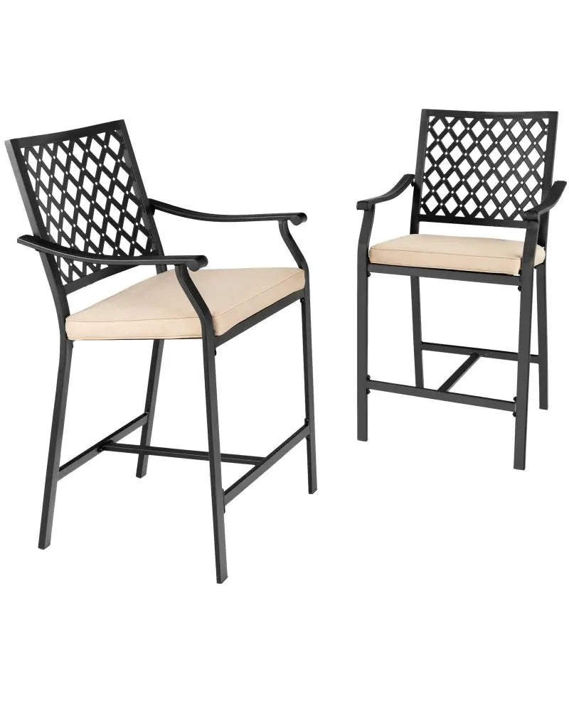 2 Pieces Patio Bar Stool with Height Cushion and Armrest - Black - Patio Bar Furniture
