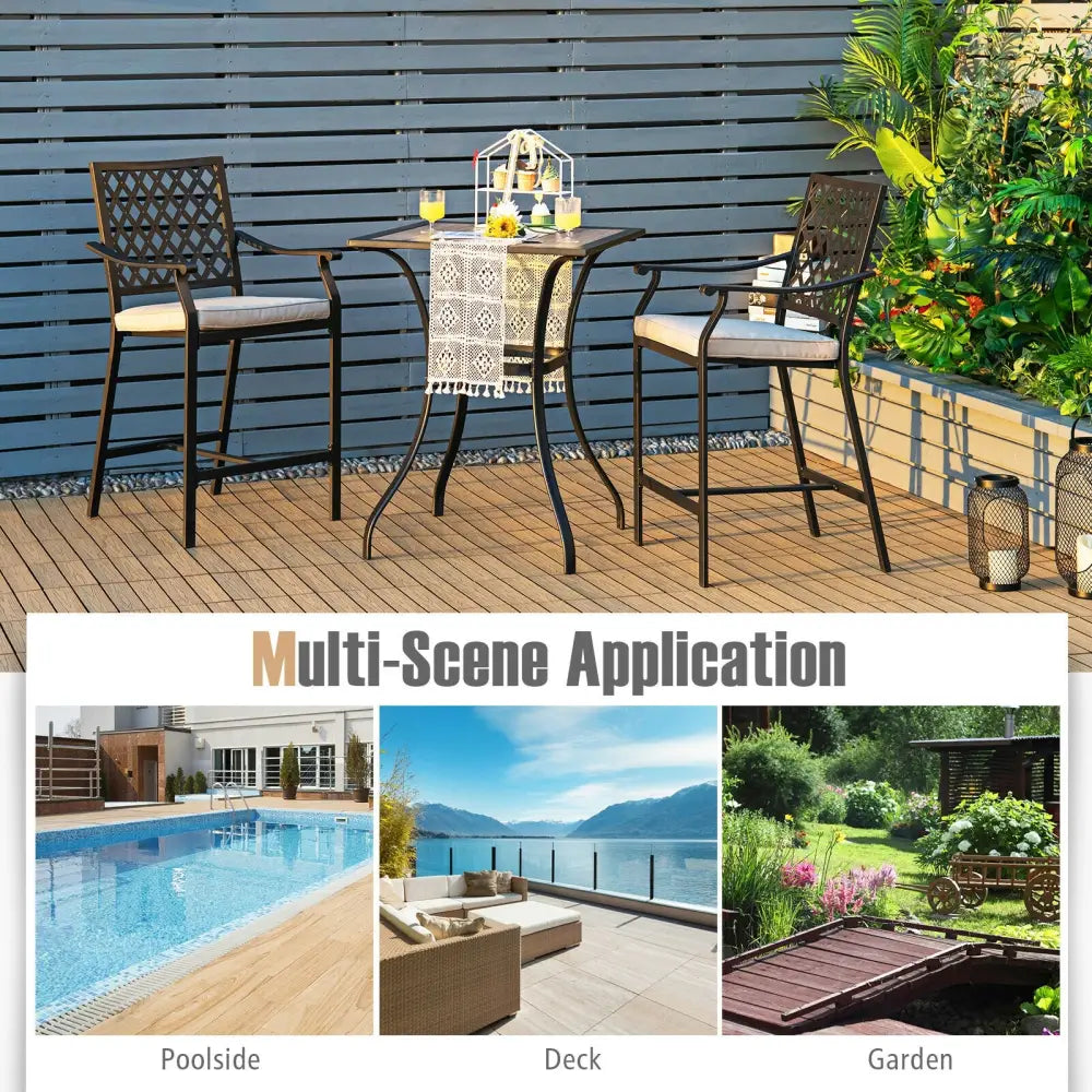2 Pieces Patio Bar Stool with Height Cushion and Armrest - Black - Patio Bar Furniture