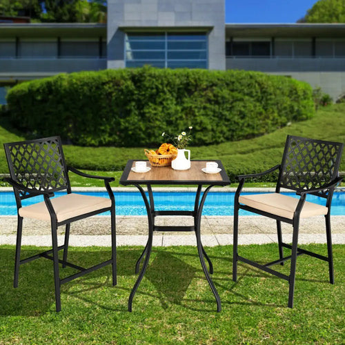 2 Pieces Patio Bar Stool with Height Cushion and Armrest - Black - Patio Bar Furniture