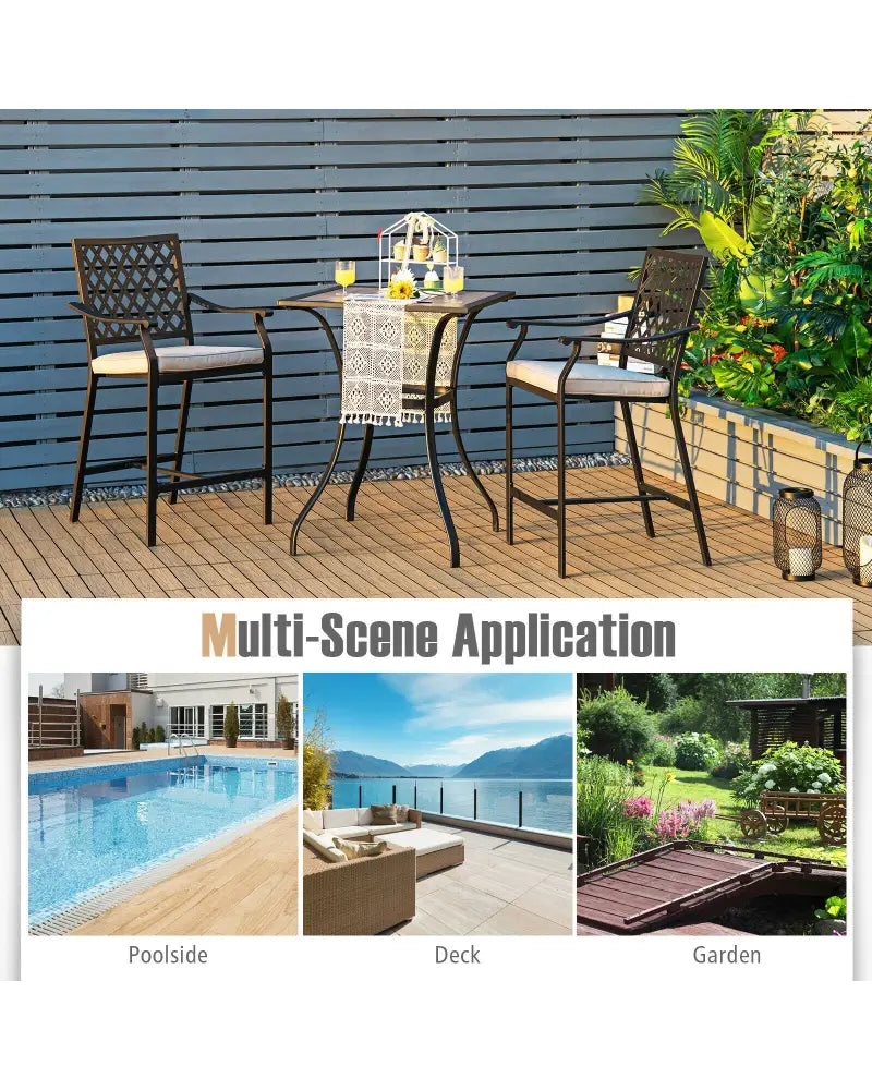 2 Pieces Patio Bar Stool with Height Cushion and Armrest - Black - Patio Bar Furniture